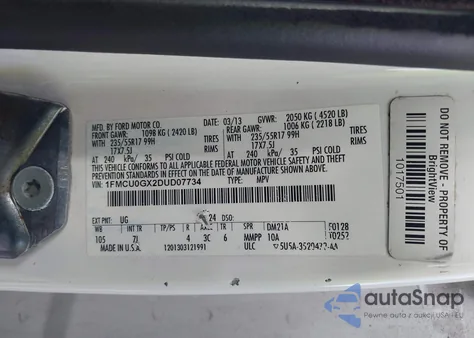 2013 Ford Escape Se z USA, uszkodzony, nr VIN 1FMCU0GX2DUD07734